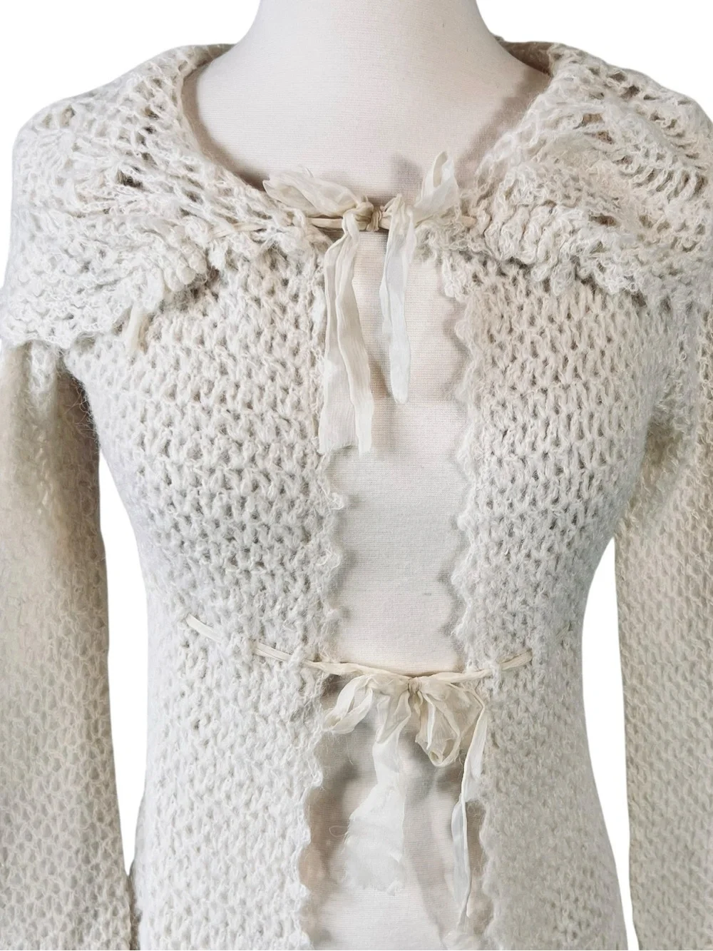 Free People Cream Pineapple Crochet Maxi Duster Jacket Coat